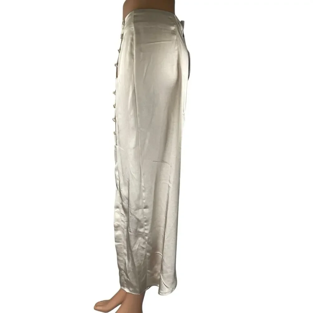 NEW Princess Polly Beige Silk Satin Asymmetric Midi Straight Pencil Slip Skirt 6